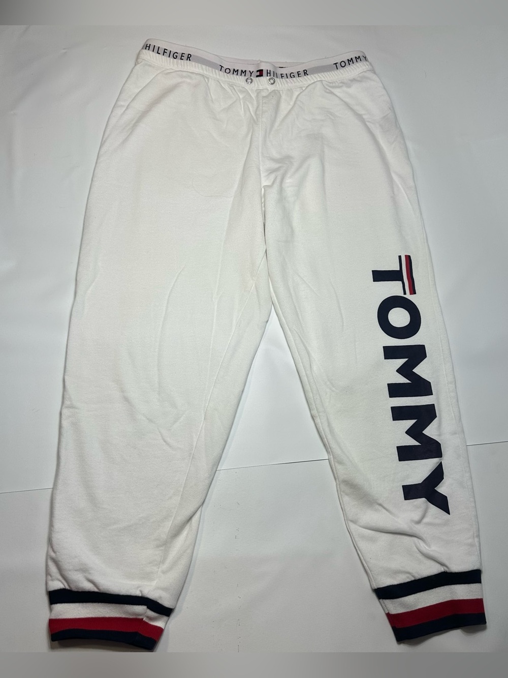 Tommy Hilfiger White Graphic Logo Joggers Sweatpants Large